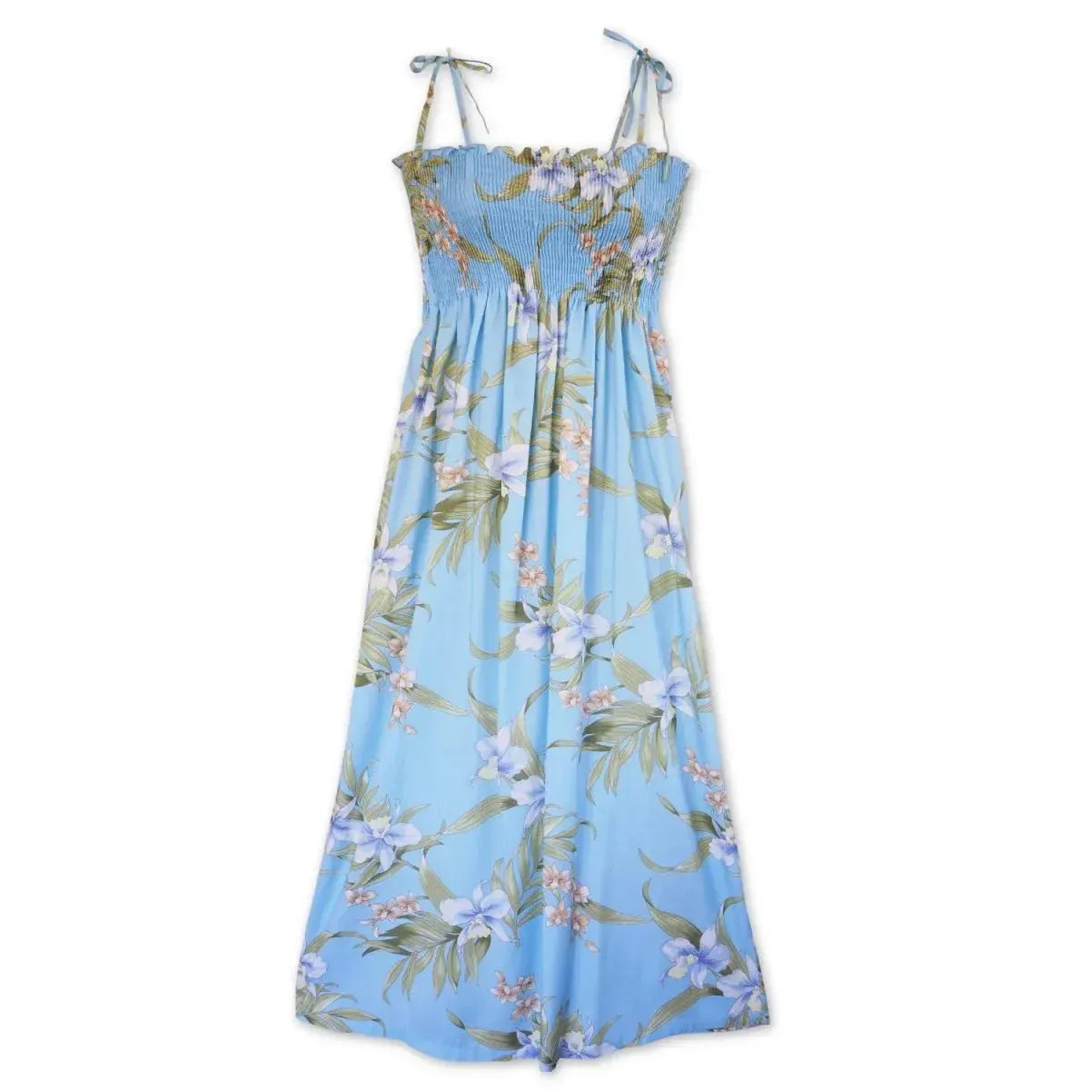 Bamboo orchid baby blue hawaiian maxi dress - alohaz