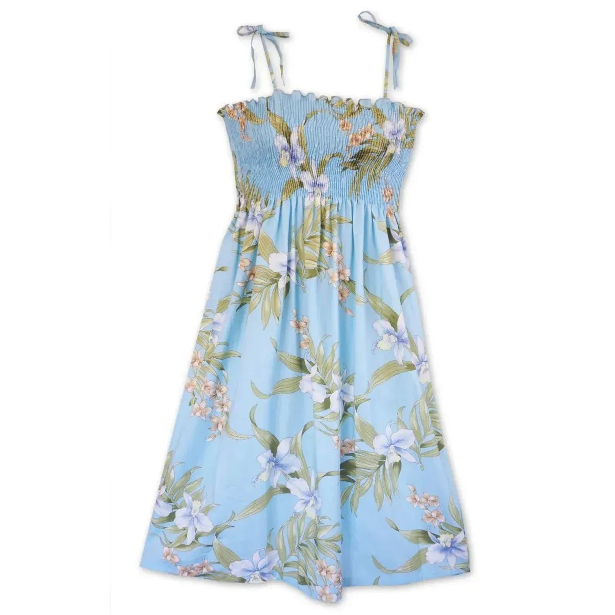 Bamboo orchid baby blue hawaiian moonkiss short dress