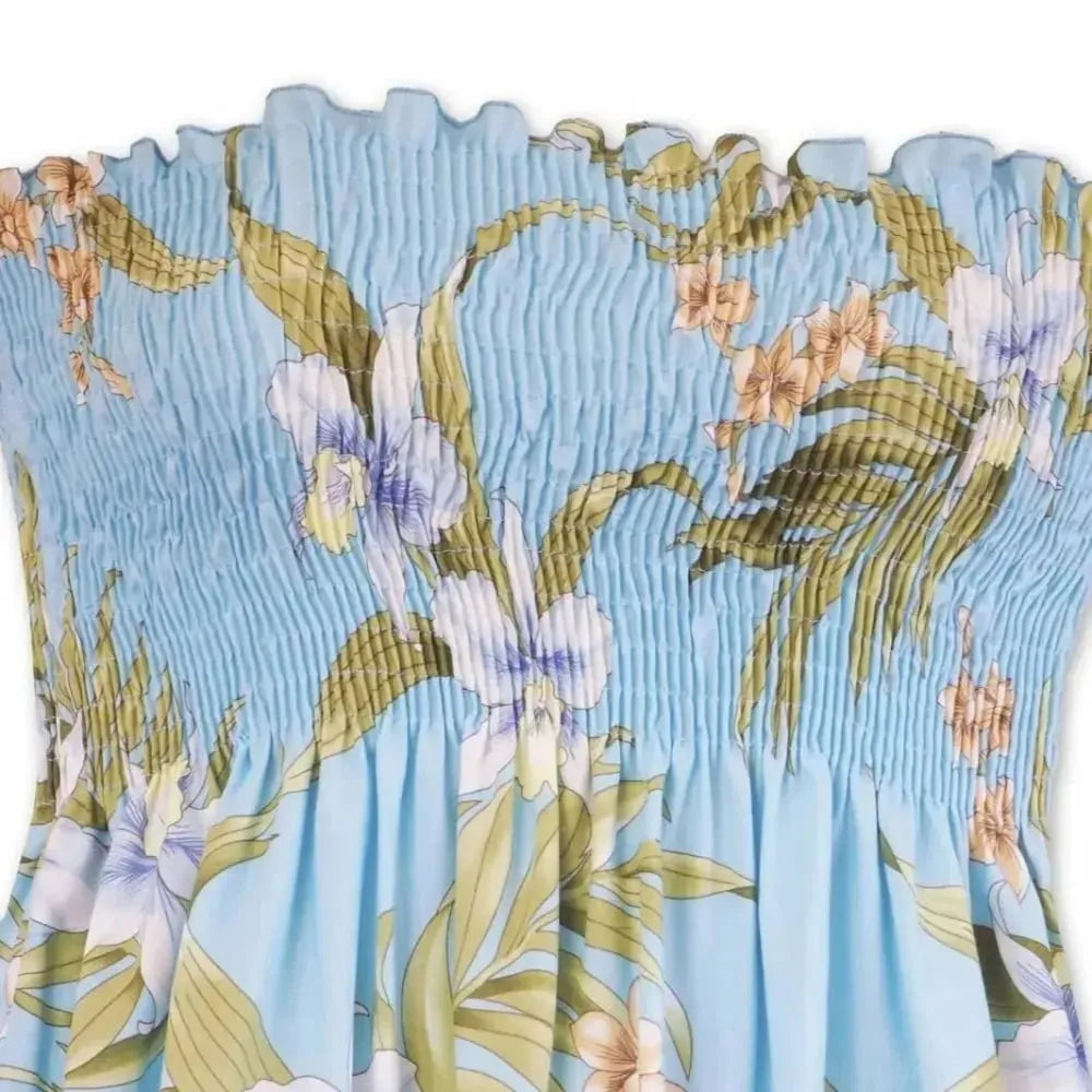 Bamboo orchid baby blue hawaiian moonkiss short dress