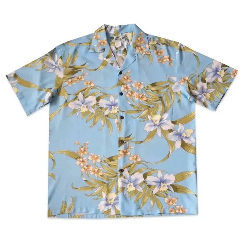 Bamboo orchid baby blue hawaiian rayon shirt - alohaz