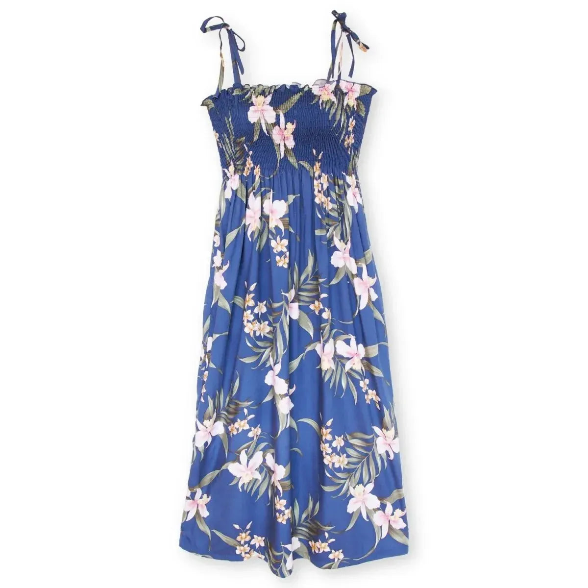 Bamboo orchid blue hawaiian maxi dress - alohaz