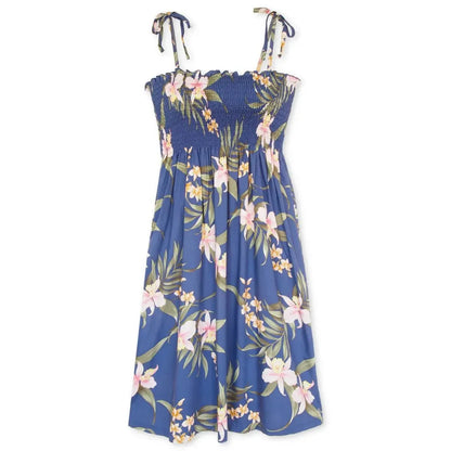 Bamboo orchid blue hawaiian moonkiss short dress - alohaz