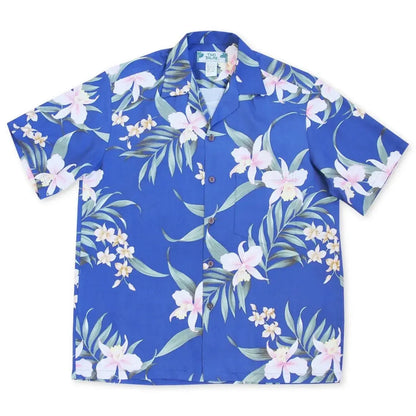 Bamboo orchid blue hawaiian rayon shirt - alohaz