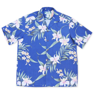 Bamboo orchid blue hawaiian rayon shirt