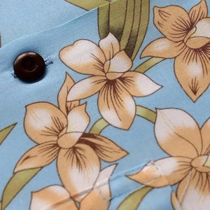 Bamboo orchid light blue hawaiian rayon fabric
