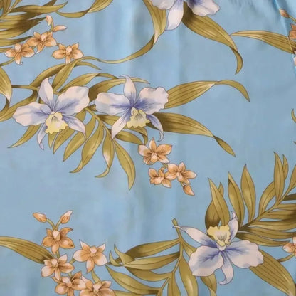 Bamboo orchid light blue hawaiian rayon fabric - alohaz