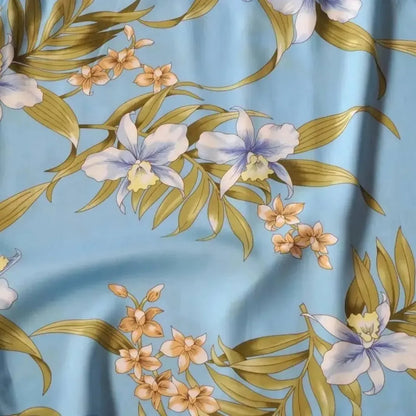 Bamboo orchid light blue hawaiian rayon fabric - alohaz