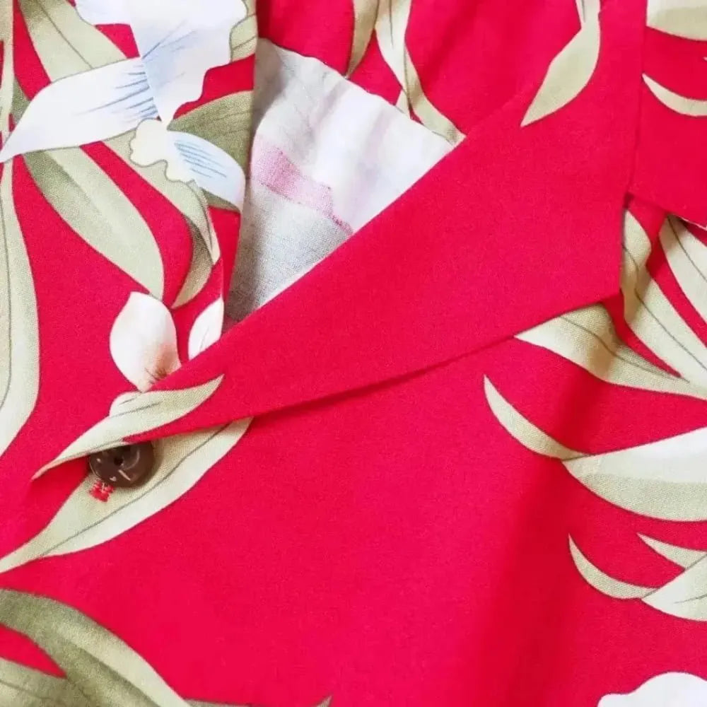 Bamboo orchid red hawaiian lady blouse - alohaz