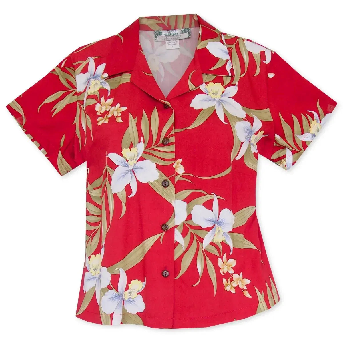Bamboo orchid red hawaiian lady blouse - alohaz