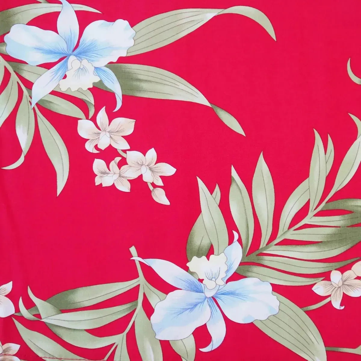 Bamboo orchid red hawaiian rayon fabric - alohaz