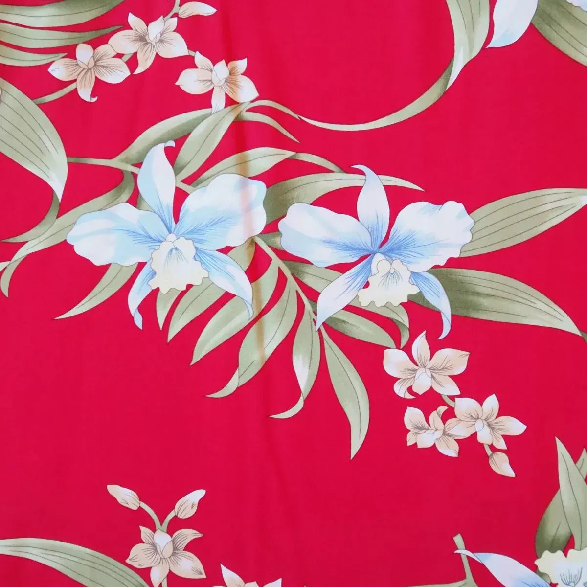 Bamboo orchid red hawaiian rayon fabric - alohaz