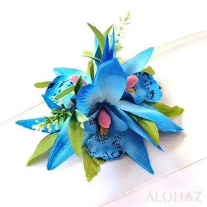Blue orchid burst hawaiian flower hair clip
