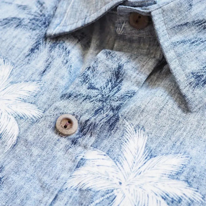 Blue palm beach reverse print hawaiian cotton shirt - alohaz