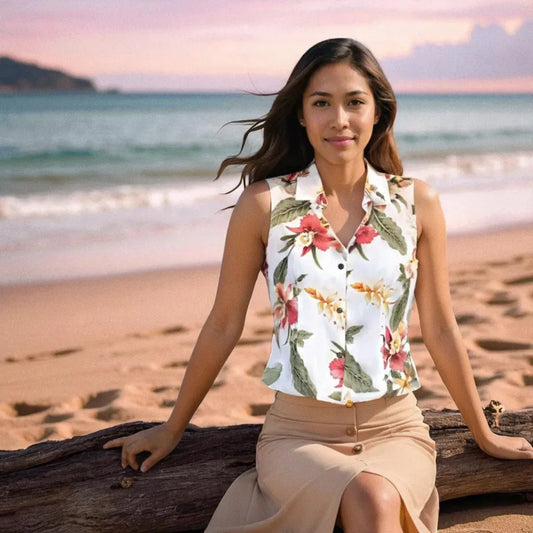 Cloud hawaiian sleeveless blouse - alohaz