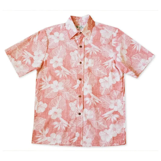 Coral moonlight reverse print hawaiian cotton shirt - alohaz