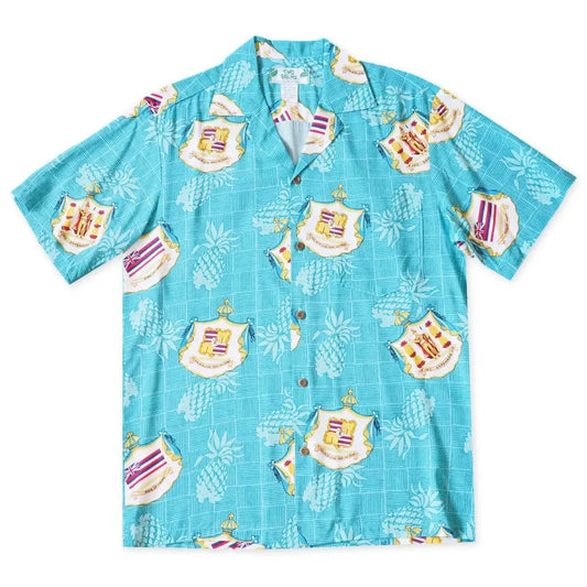 Crest aqua hawaiian aloha rayon shirt - alohaz