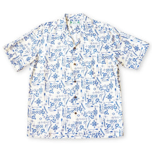 Fish & paddle white hawaiian rayon shirt