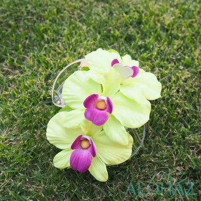 Green happy orchid flower hair clamp - alohaz
