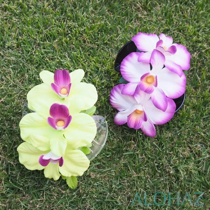 Green happy orchid flower hair clamp - alohaz