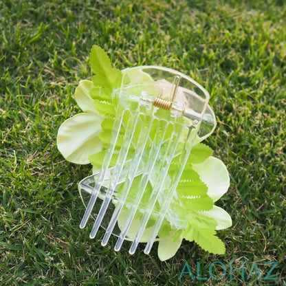 Green happy orchid flower hair clamp - alohaz