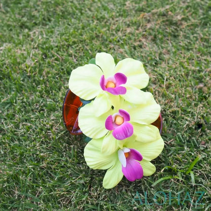 Green happy orchid flower hair clamp - alohaz