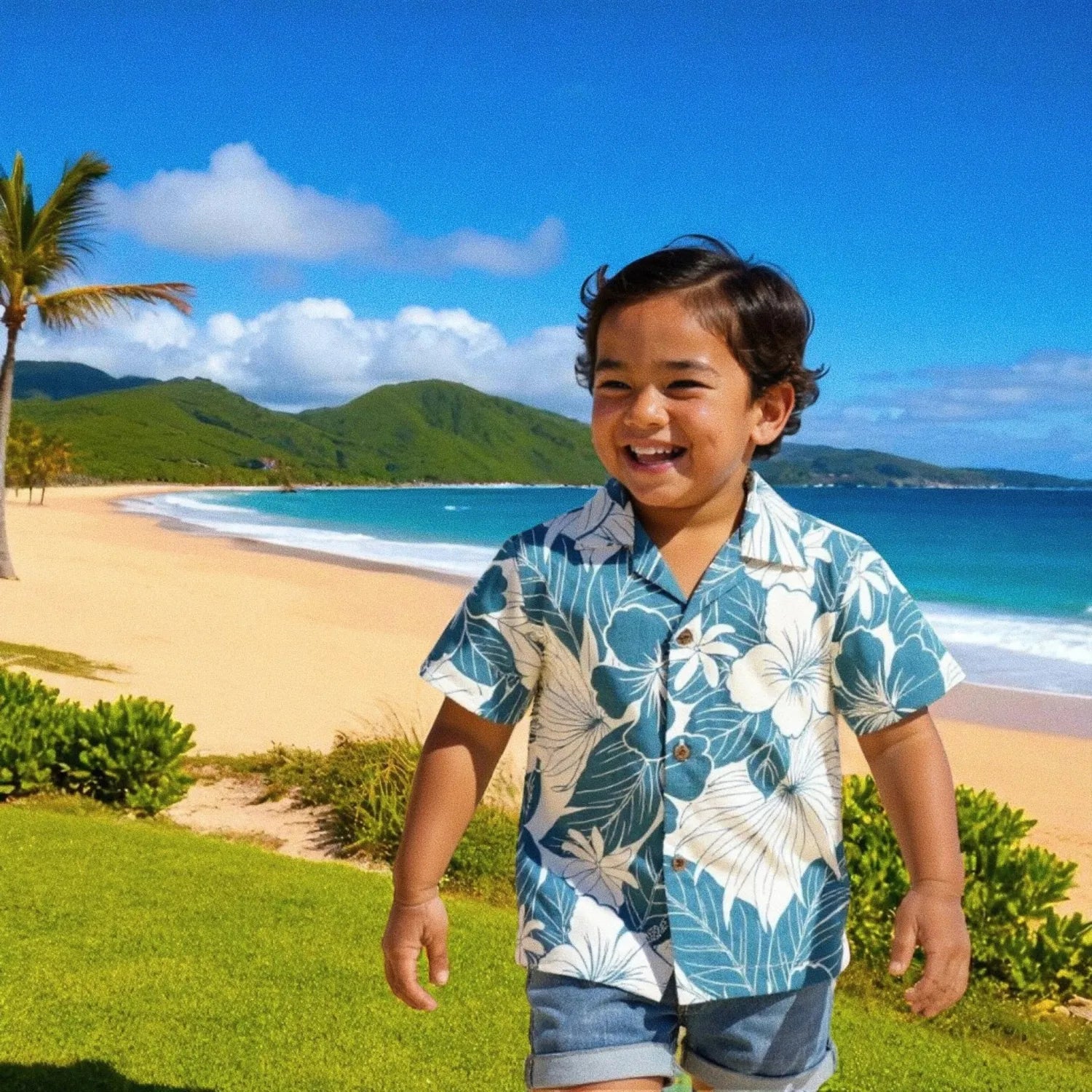 Haven blue hawaiian boy shirt - alohaz