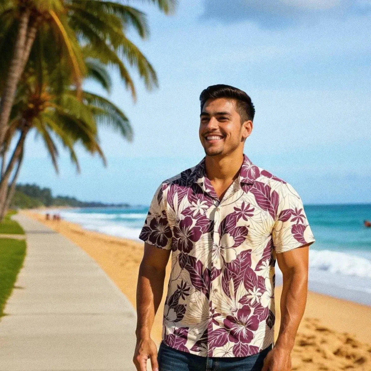 Haven purple hawaiian cotton shirt - alohaz