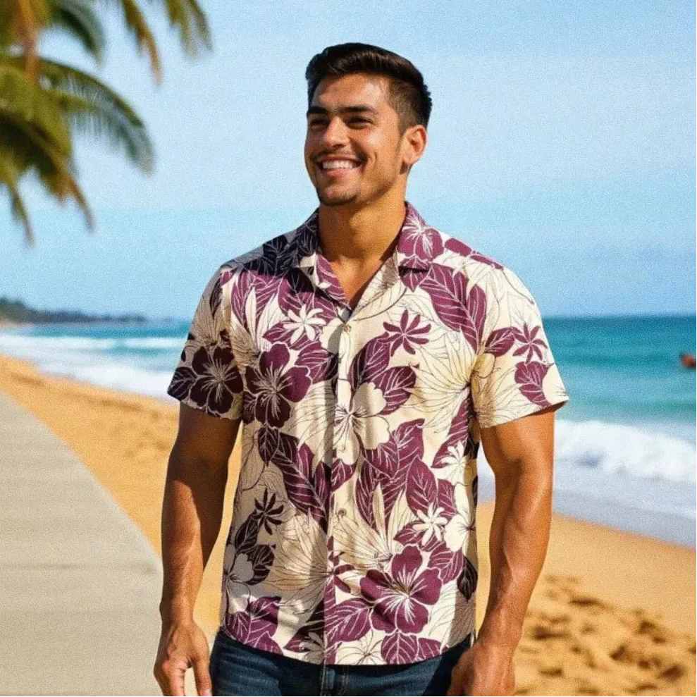 Haven purple hawaiian cotton shirt - alohaz