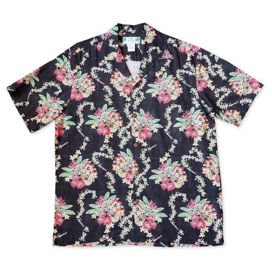 Hawaii lei black hawaiian rayon shirt - alohaz
