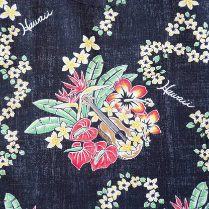 Hawaii lei black hawaiian rayon shirt - alohaz