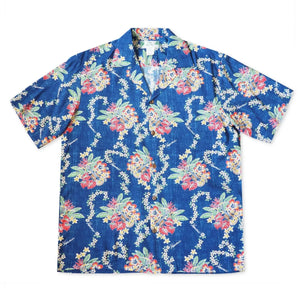 Hawaii lei blue hawaiian rayon shirt