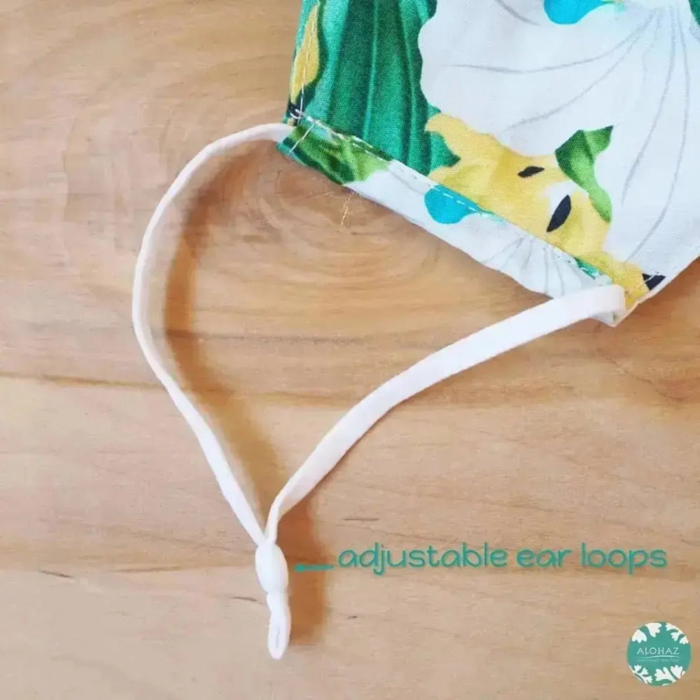 Hawaiian face mask + adjustable loops ~ aqua orchid garden