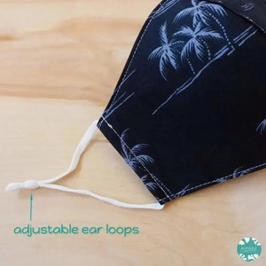 Hawaiian face mask + adjustable loops ~ black breeze palms