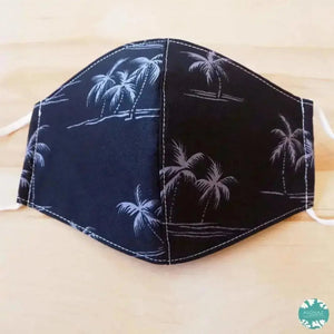 Hawaiian face mask + adjustable loops ~ black breeze palms