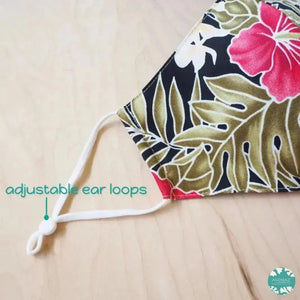 Hawaiian face mask + adjustable loops ~ black royal hibiscus | alohaz