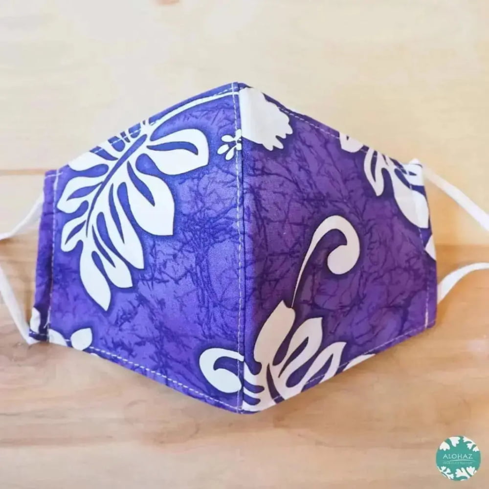 Hawaiian face mask + adjustable loops ~ purple lauae fern