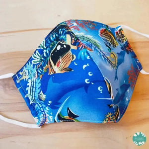Hawaiian face mask + adjustable loops ~ royal blue ’under the sea’ | alohaz