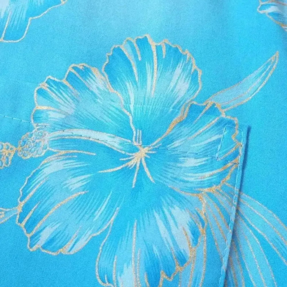 Hibiscus hideaway blue hawaiian aloha rayon shirt - alohaz