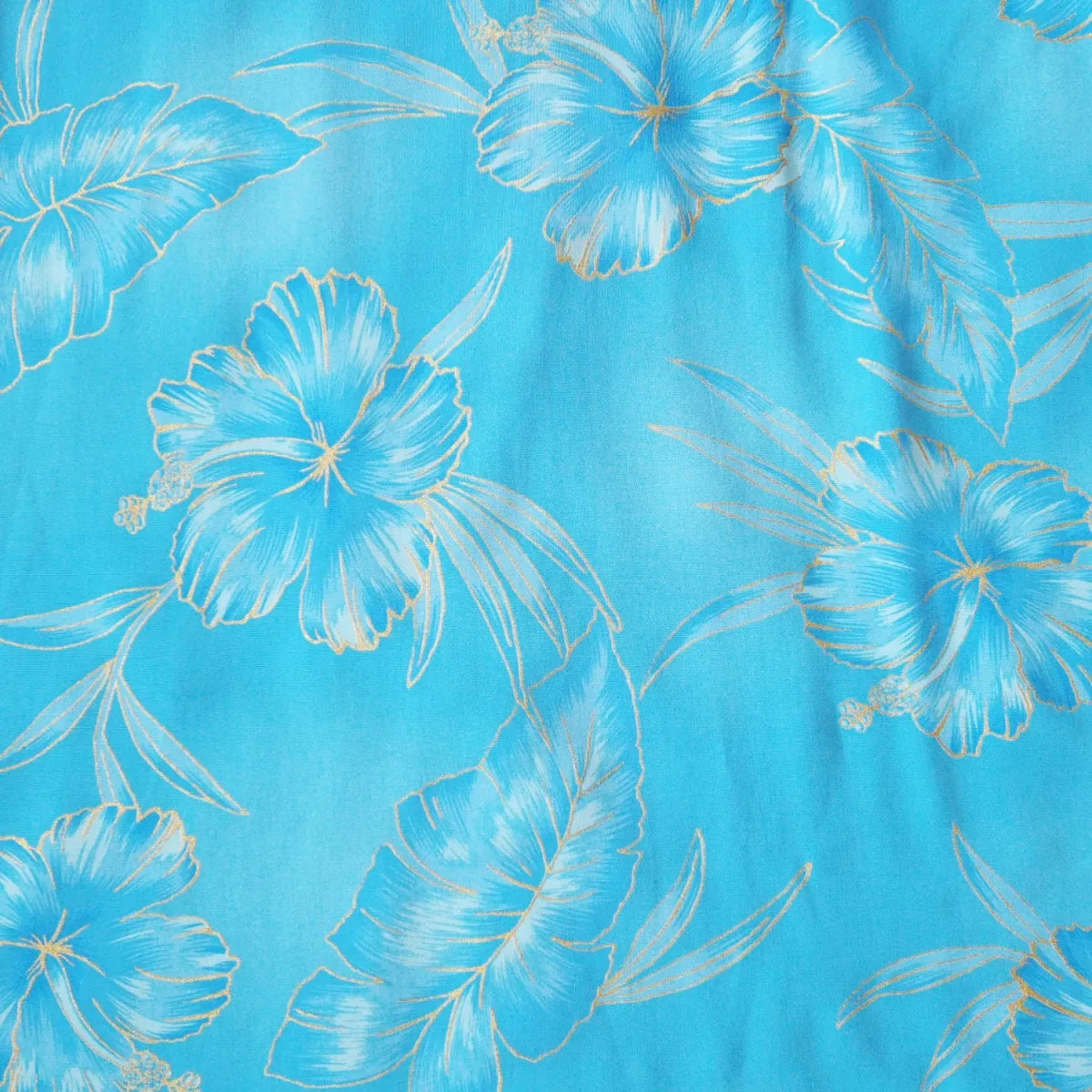 Hibiscus hideaway blue hawaiian rayon fabric