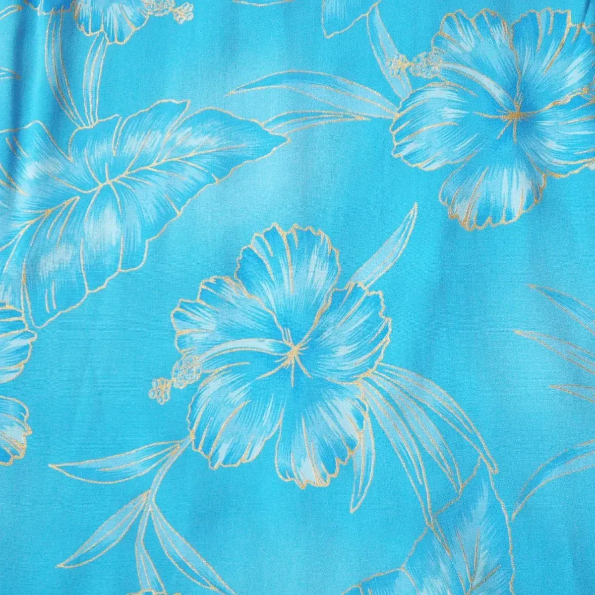 Hibiscus hideaway blue hawaiian rayon fabric - alohaz