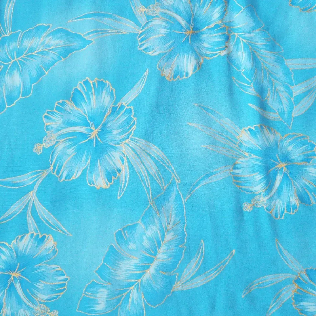 Hibiscus hideaway blue hawaiian rayon fabric - alohaz