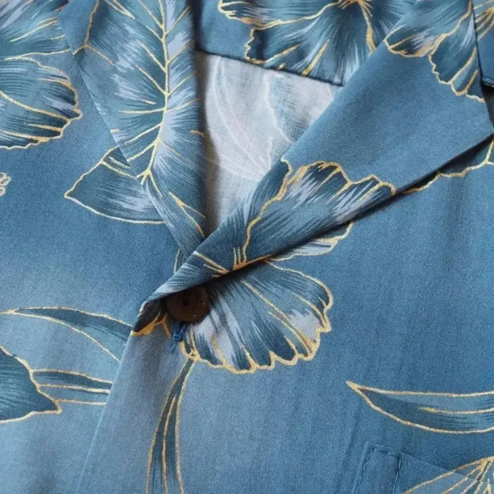 Hibiscus hideaway grey hawaiian aloha rayon shirt - alohaz