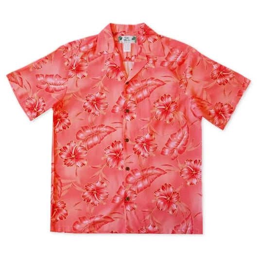 Hibiscus hideaway orange hawaiian aloha rayon shirt - alohaz