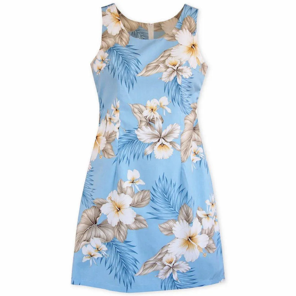 Hibiscus joy blue hawaiian tank dress