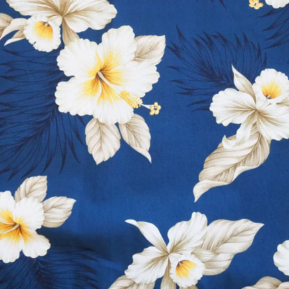Hibiscus joy navy hawaiian cotton shirt - alohaz
