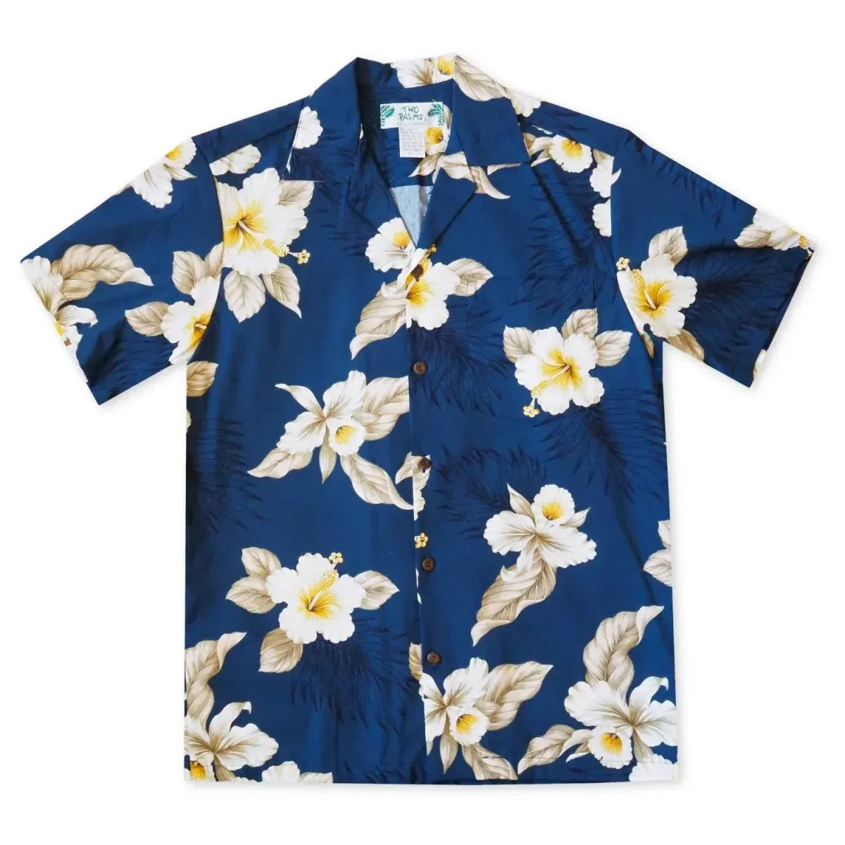 Hibiscus joy navy hawaiian cotton shirt - alohaz