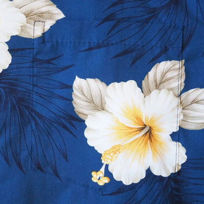 Hibiscus joy navy hawaiian cotton shirt - alohaz