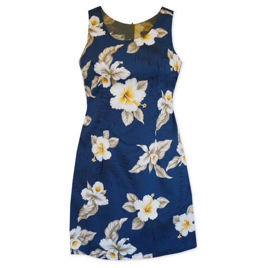 Hibiscus joy navy hawaiian tank dress - alohaz