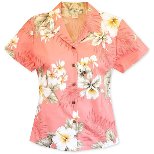 Hibiscus joy pink hawaiian lady blouse - alohaz