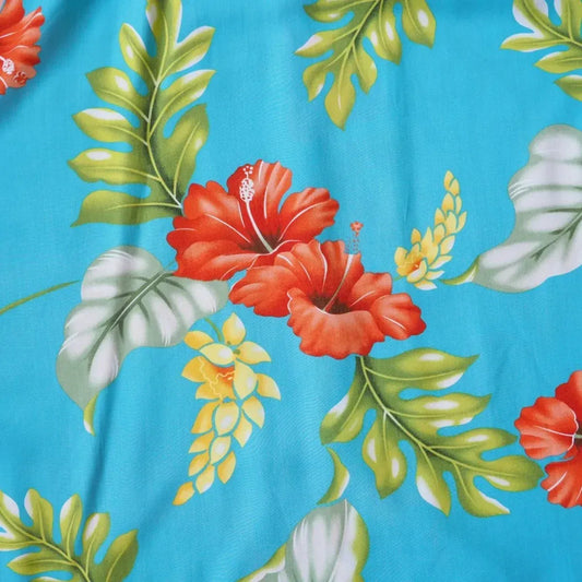 Honeymoon aqua hawaiian rayon fabric - alohaz